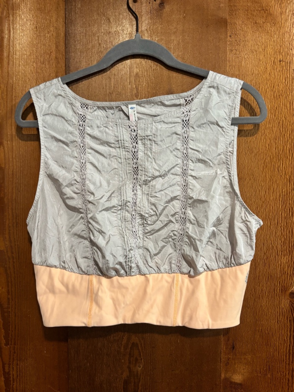 FP Movement Free People Layering Crop Tank Medium Grey Peach Crochet Keyhole